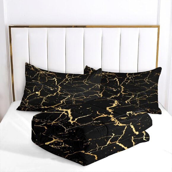 Black Marble Comforter Set Queen SZ - Picture 2 of 7